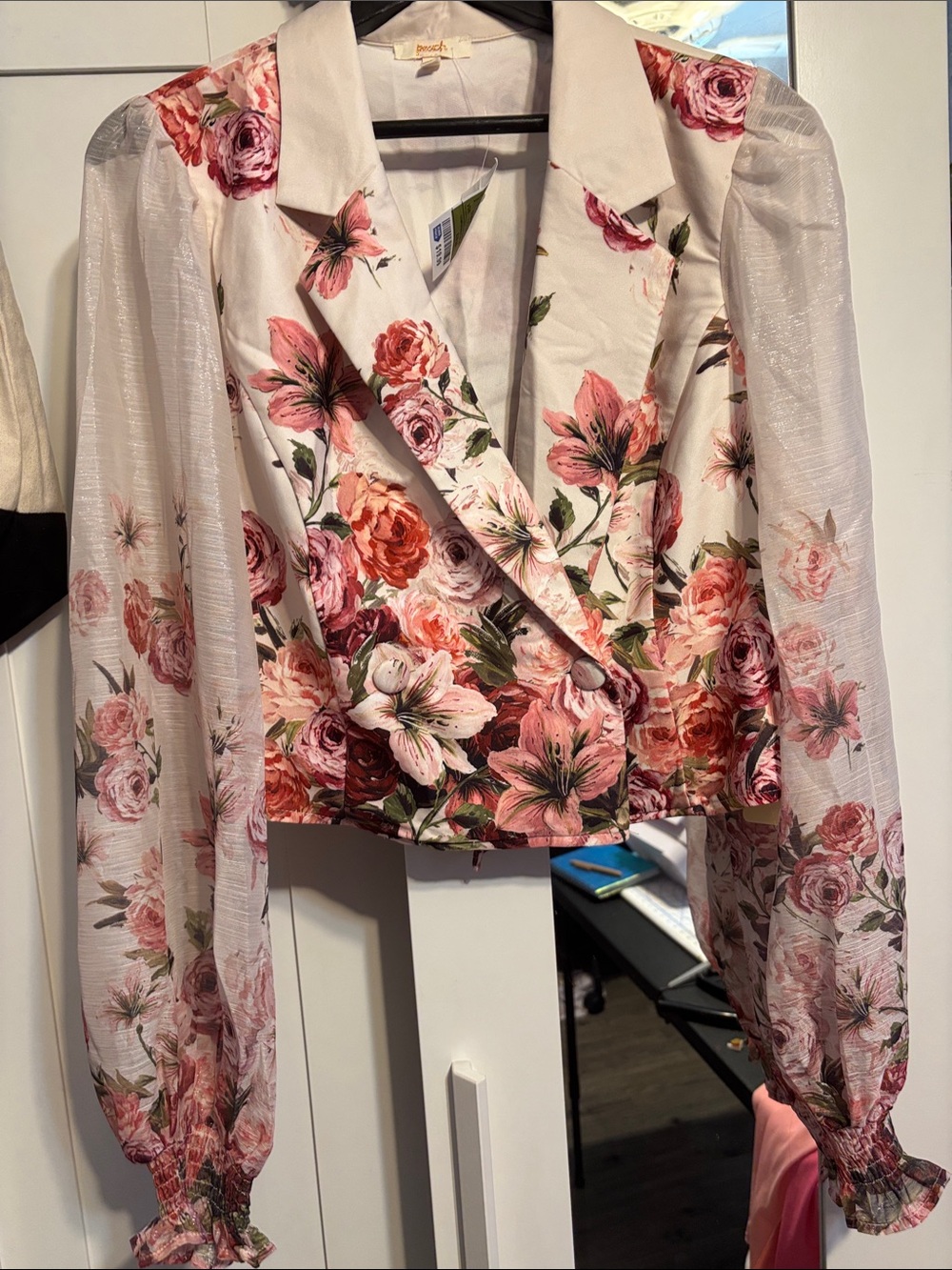 🌸 NWT Peach Love California Floral Cropped Blazer Top XL 🥂